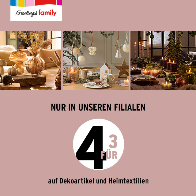 Ernsting’s family: 4 für 3 auf Dekoartikel und Heimtextilien
