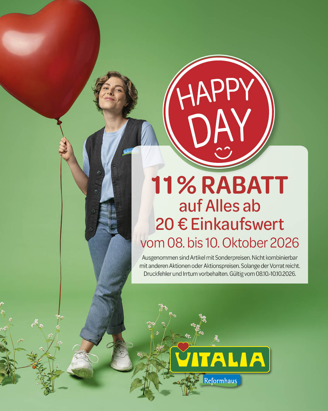 Vitalia Reformhaus: Happy Day – 11% Rabatt auf Alles ab 20€ Einkaufswert